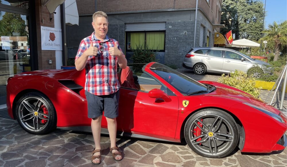 Nick Hazleton and a Ferrari 488 in Maranello Italy