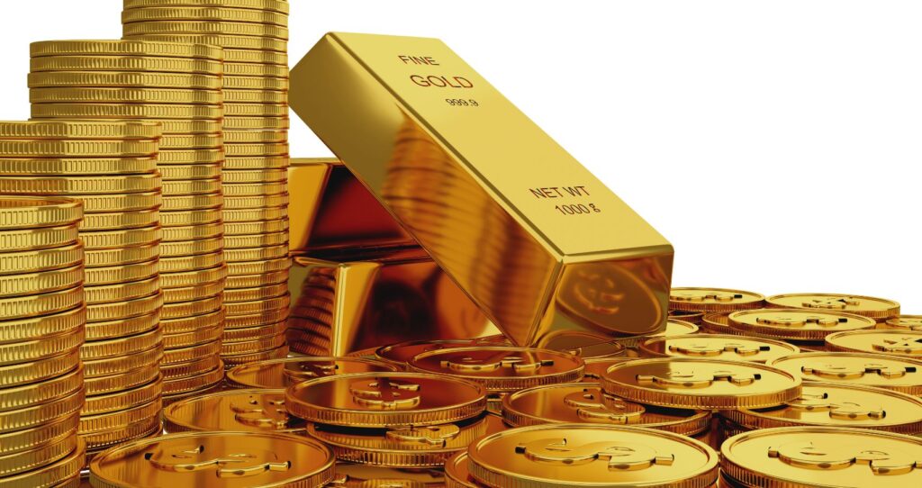 gold coins and bars